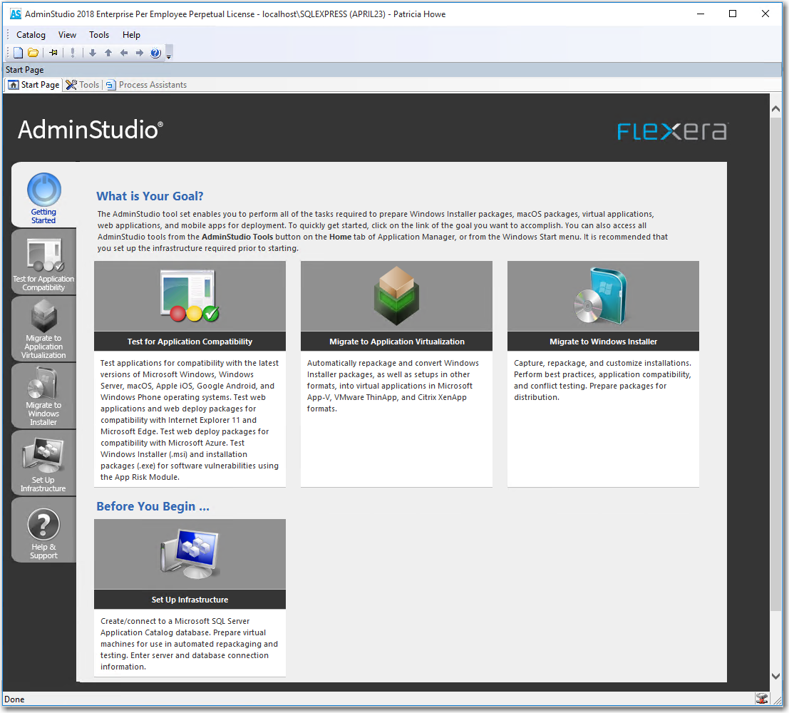 AdminStudio Start Page