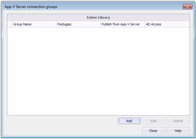 App-V Server Connection Groups Dialog Box